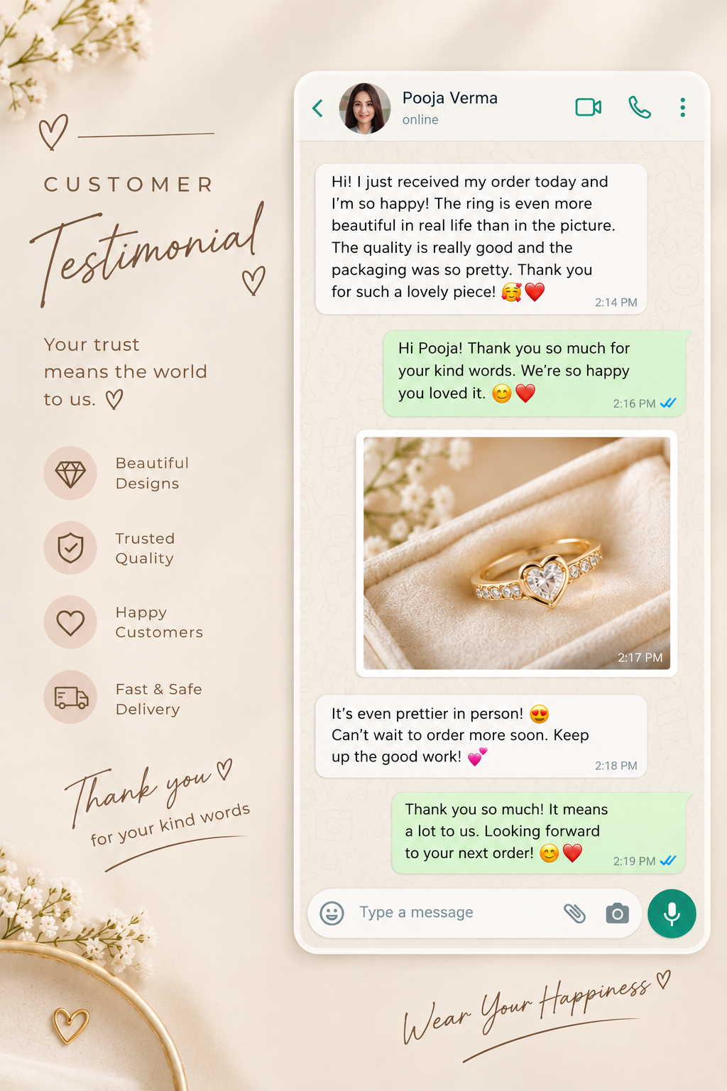 Elegant Jewelry Testimonial Chat